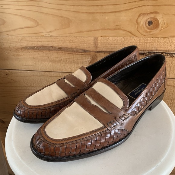 VTG Bragano Crafted In Italy 13M Woven Leather And Suede Dress Shoes Loafers - Picture 1 of 10